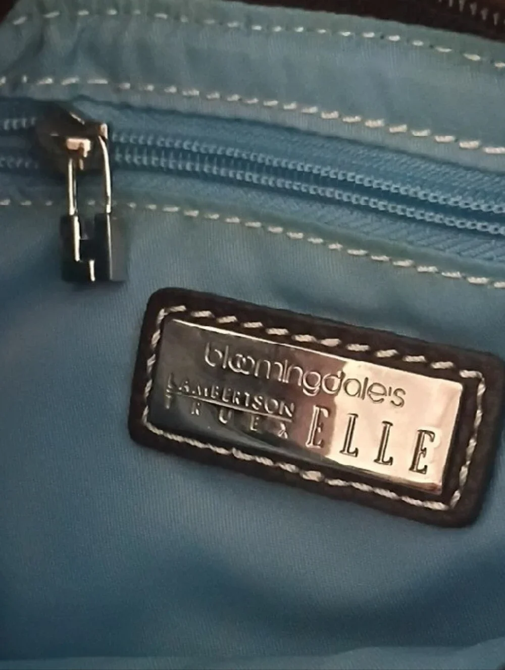 ❤️LAMBERTSON TRUEX BLOOMINGDALES Blue Suede / Brown Leather Clutch Wristlet Bag